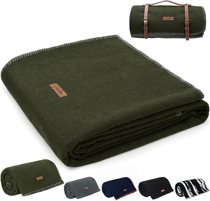 100% Wool Blanket 48 x 62 Warm Thick Washable Military Wool Blanket Great for Camping Outdoors Sporting Events Survival KitsOlive Green