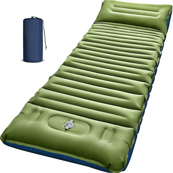 Camping Sleeping Pad Thick 5 Inch Camping Mat with Pillow Built-in Foot Pump Ultralight Inflatable Sleeping Pads for Camping Backpacking Hiking Tent