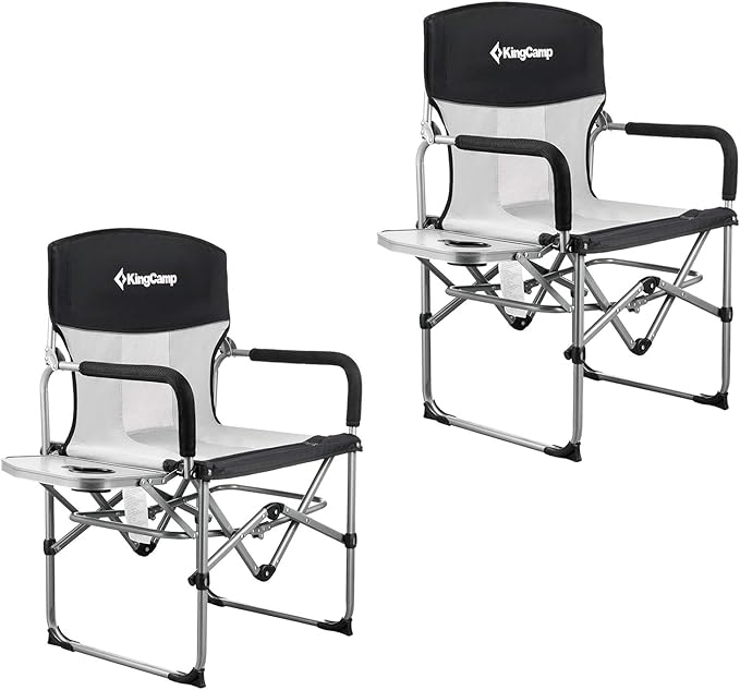 KingCamp Camping Chair Heavy Duty Folding Mesh Chair with Handle and Side Table 2 Pack