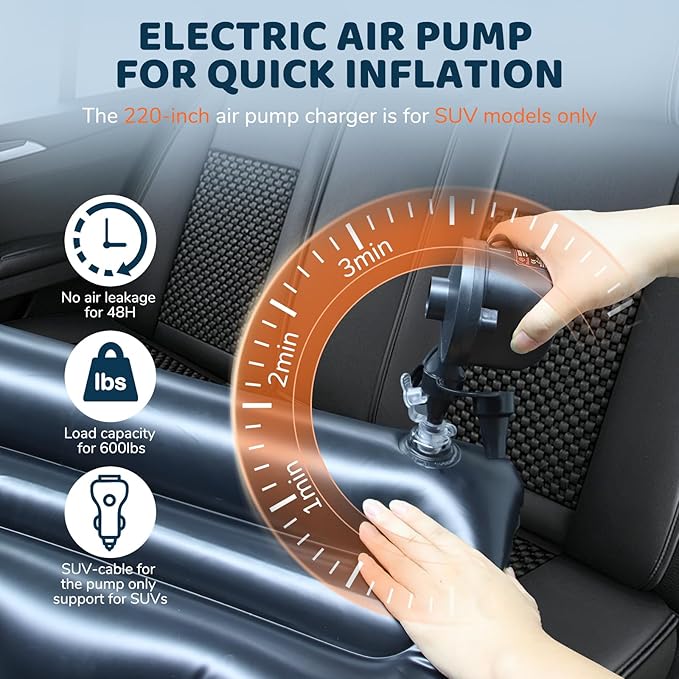 SUV Air Mattress Inflatable Travel Bed: Foldable - Portable Car Inflatable Bed Camping &amp Road Trips - Thickened Car Air Mattress for Back Seat with Carry Bag &amp Cup Holder &amp 2 Pillows