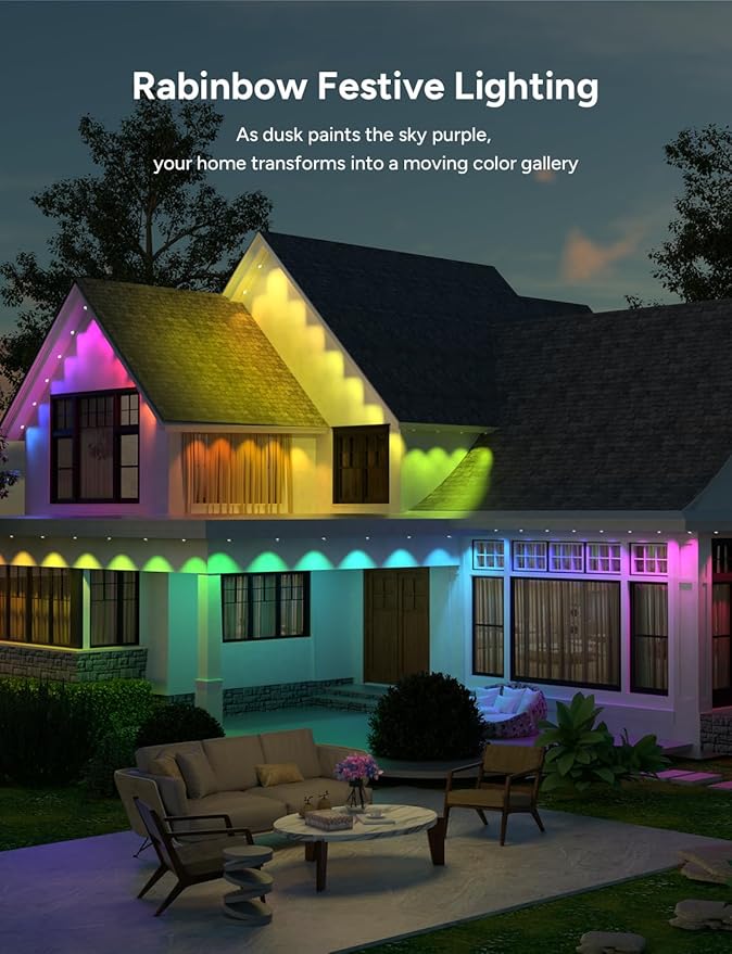 Permanent Outdoor Lights 150ft with 90 RGB LED Lights for Christmas and Daily 49 Scene Modes+DIY for Christma Decor IP66 Waterproof for Outdoor Compatible with Alexa Google Assistant