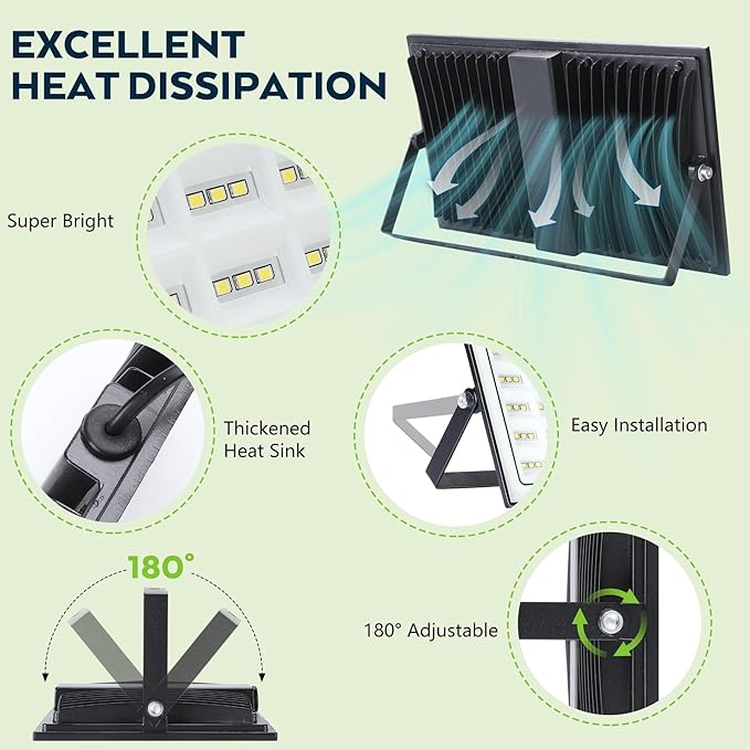 VAYALT 200W Led Flood Light Outdoor 2 Pack 20000LM Bright Floodlight Outside Work Light with Plug 6500-7000K Daylight Exterior Flood Light for Garage Yard Parking Lot Chicken Coop (IP66)