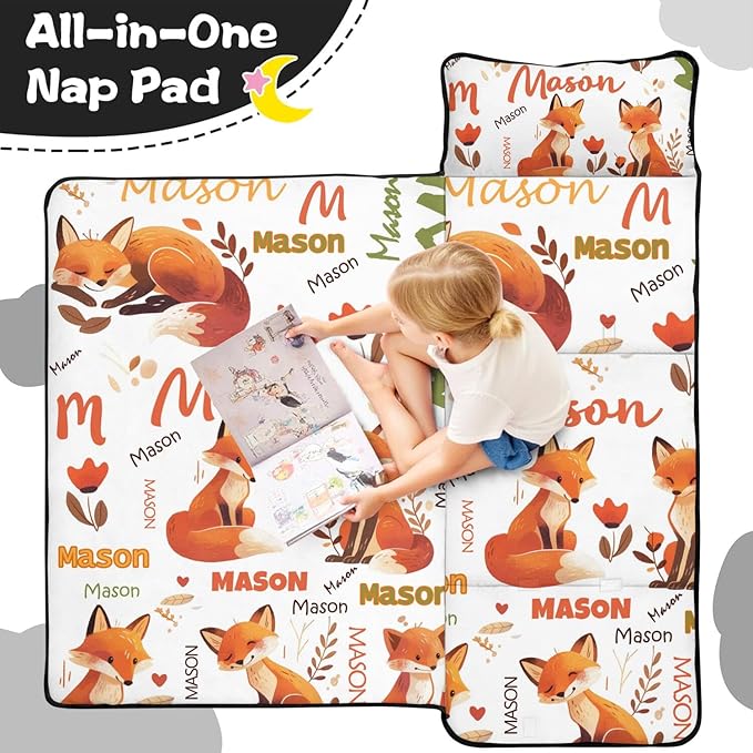Personalized Toddler Nap Mat – Custom Name Sleeping Bag with Pillow &amp Blanket Roll-Up Nap Mats for Daycare