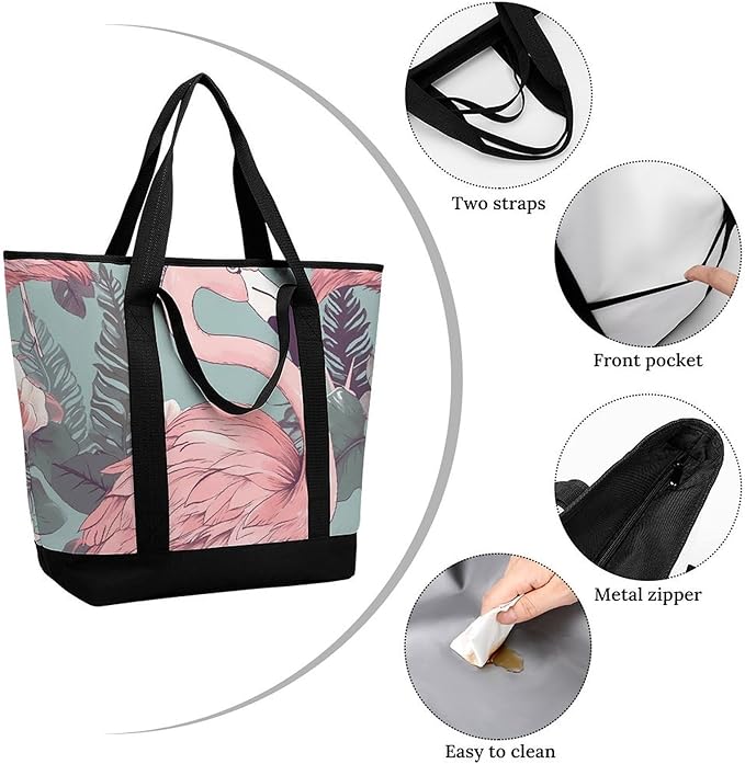 Insulated Shopping BagLarge Reusable Cooler Bags Flamingo2 Printed Foldable Shopping BagTravel Waterproof Shoulder Bag