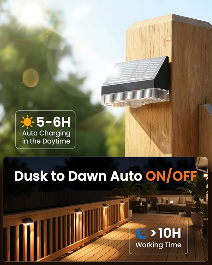 VOLISUN Fence Lights Solar Powered 8 Pack Dusk to Dawn Solar Fence Lights Outdoor Waterproof with Warm White LED Spot Lens Solar Light for Fence Yard Wall Backyard Railing Deck and Patio