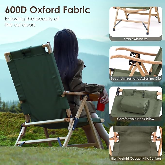 Reclining Camping Chairs with 3-Level Adjustments Folding Beach Chairs for Heavy Duty Use Includes Carry Bag for Outdoor Convenience