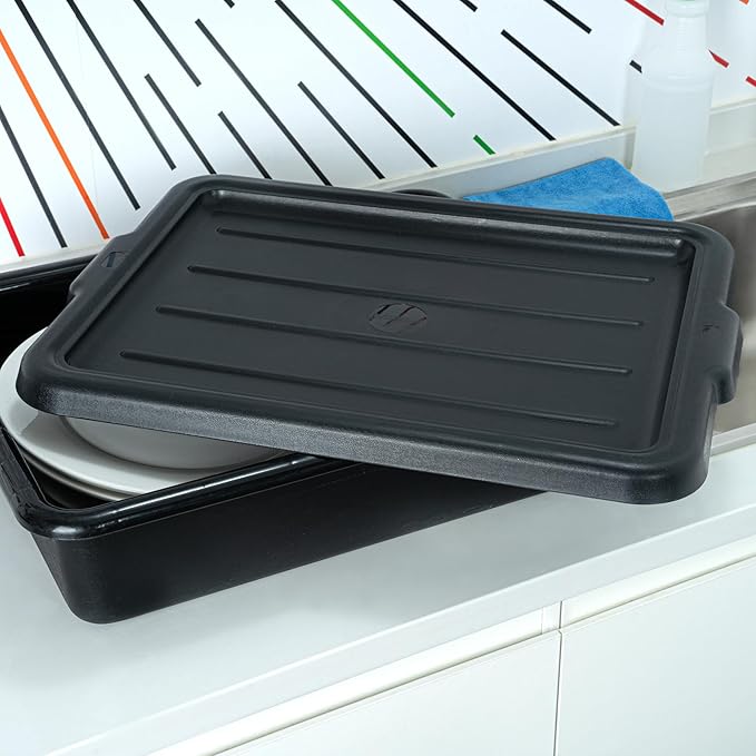 Restaurantware-LID ONLY: RW Clean 23.2 Inch x 16.9 Inch Bus Tub Lid 1 Snap-On Lid For Bus Box - With Handles Black Plastic Restaurant Tub Lid Bus Tub Sold Separately