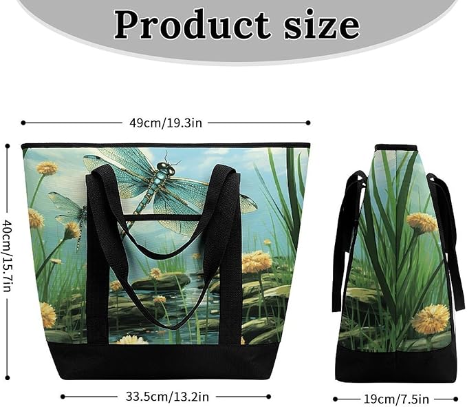 Insulated Shopping BagLarge Reusable Cooler Bags Dragonflies in Flight Printed Foldable Shopping BagTravel Waterproof Shoulder Bag