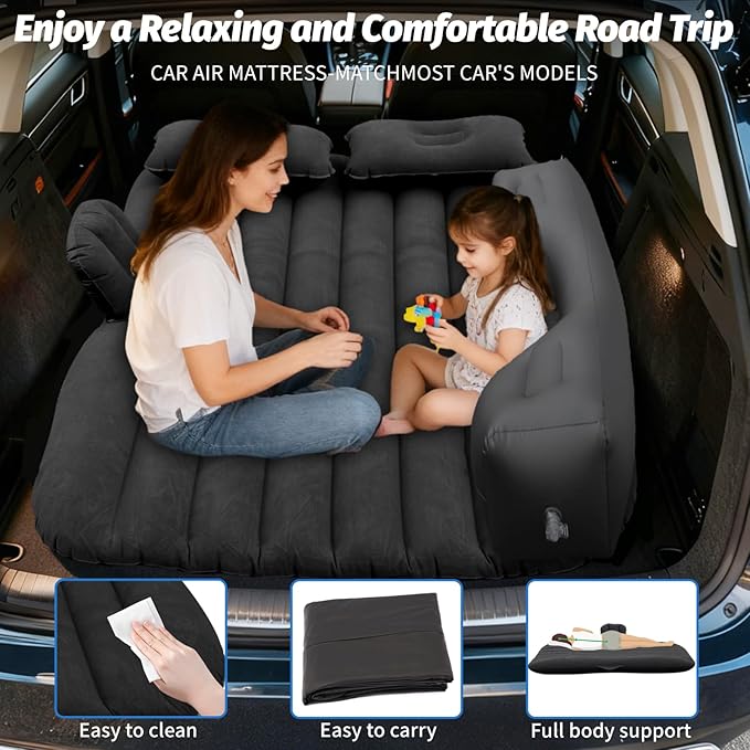 Inflatable Car Air Mattress Back Seat Bed with Air Pump55 x 35 Portable Thickened Car Travel Camping Sleeping Air Mattress Blow Up Bed for Car Universal SUV