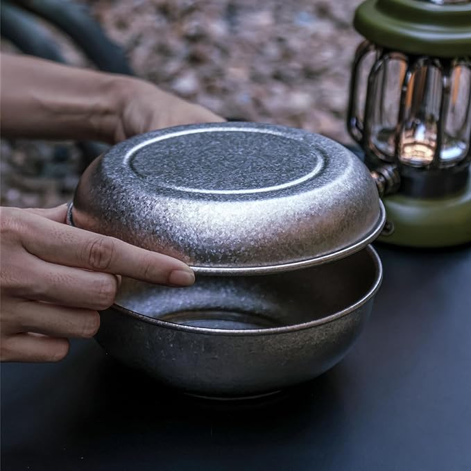 SILVERANT Titanium Camping Bowls Titanium Plate Ultra Thick &amp Durable Tableware Single Wall Cookware Mess Kit with Carry Mesh Bag for Outdoor Backpacking Hiking - Crystallized