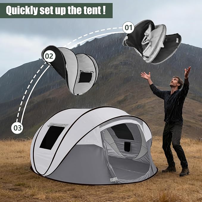 Instant Pop Up Camping Tent 4-6 Person TentsAutomatic Set Up Tent in 3 SecondsWaterproof Sunshade Family TentPortable Lightweight Dome Tent for Outdoor CampingHikingTravel &amp Beach