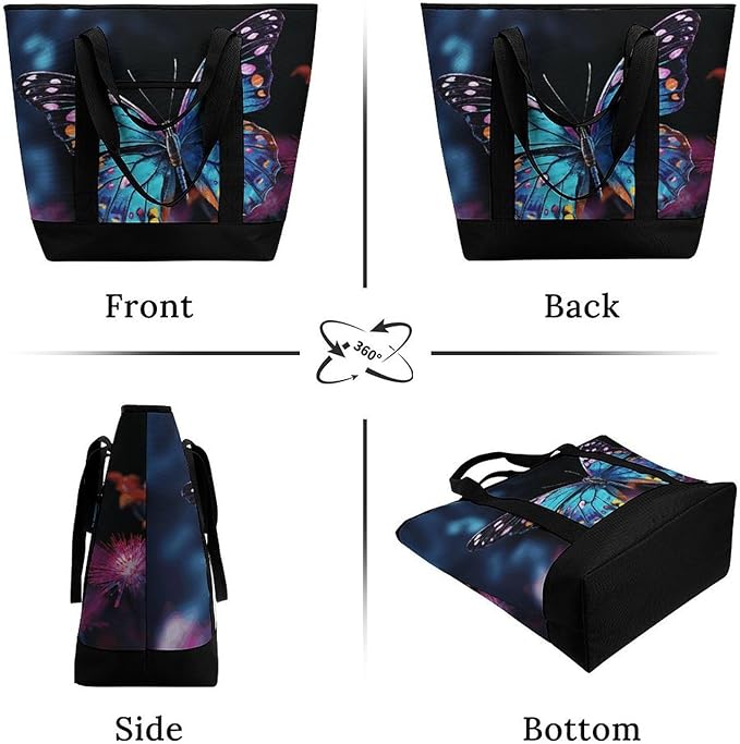 Insulated Shopping BagLarge Reusable Cooler Bags Charming Butterfly Printed Foldable Shopping BagTravel Waterproof Shoulder Bag
