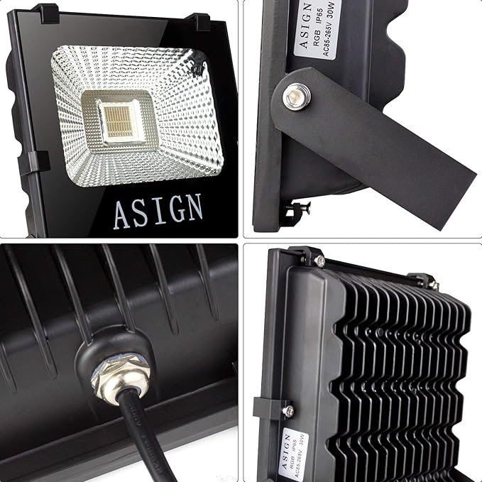 ASIGN 30W RGB LED Flood Lights Indoor Outdoor Decoration Light Waterproof Color Changing LED Security Light with Remote Control Dimmable Wall Washer Lights with US 3-Plug