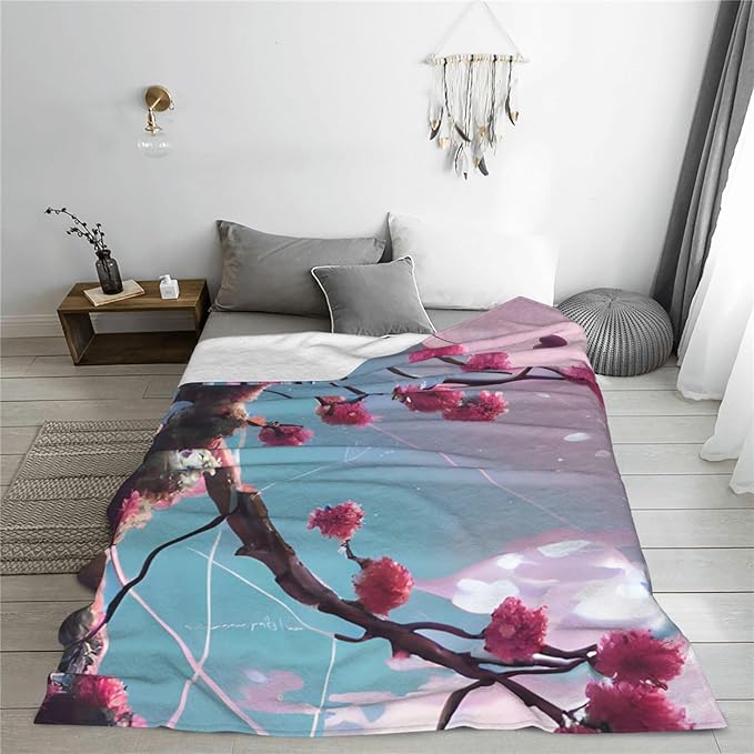 Small Pink Flowers Soft Anti-Pilling Flannel Throw Blanket 50x60 Inches - Lightweight Warm Blanket for Couch BedCamping