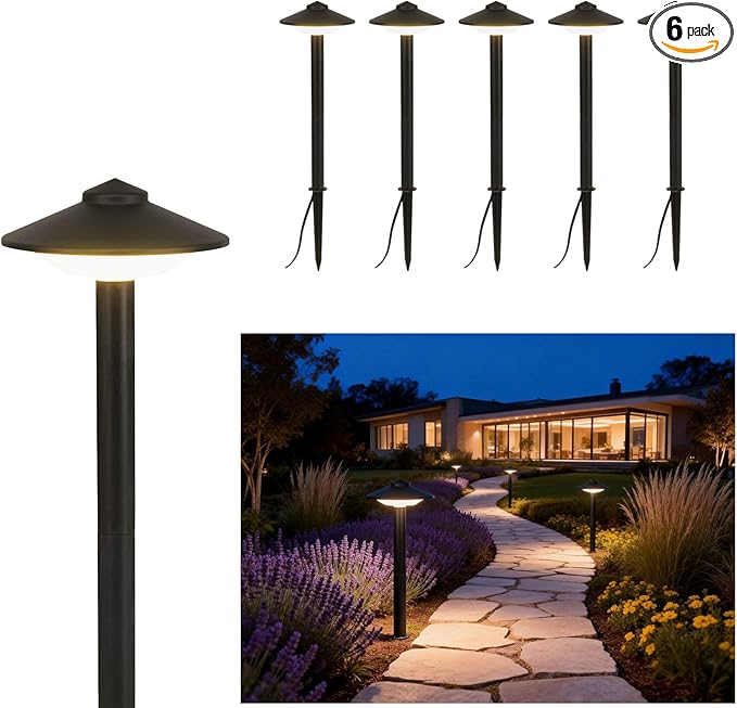 Low Voltage Pathway Lights 6 Pack - 2.7W LED Landscape Lighting Die-Cast Aluminum Outdoor Path Lights with Patent Connector 5.9x5.9x13.7inch Wet Location Safe