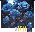 Waterproof Sandproof Beach Blanket 59''×68'' Rose Flower Polyester Outdoor Picnic Blanket with 4 Stakes &amp Storage Bag for BeachCampingVacation Blue