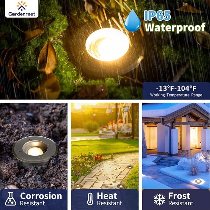 Gardenreet Low Voltage Well Light - Brass All Weather Ip65 Hardwired In-Ground LED Lighting 12V Directional Fixture Antique Bronze for Floor Pathway Tree Without MR16 Bulb