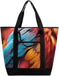 Insulated Shopping BagLarge Reusable Cooler Bags Colorful Feathers Printed Foldable Shopping BagTravel Waterproof Shoulder Bag