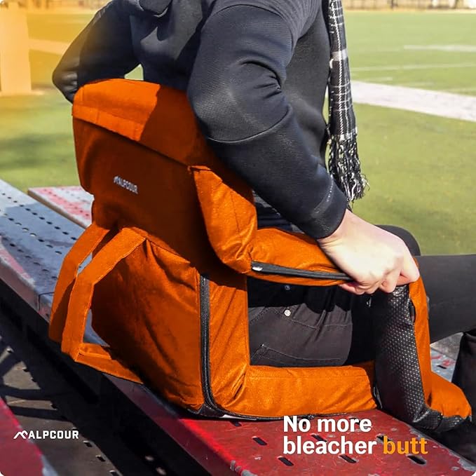 Alpcour Heated Reclining Stadium Seat for Bleachers – Wide Bleacher Chair with Back Support and Cushion Armrests Side Pockets &amp Hook – Stadium Seats Chairs for Camping Kayak Paddle Board &amp