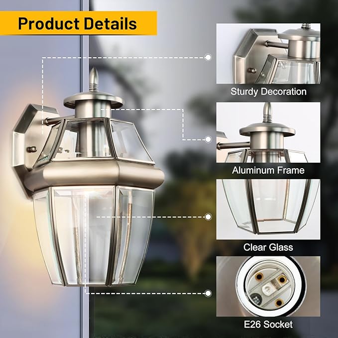 Outdoor Wall Lantern 12 Inch Exterior Light Fixture Waterproof Porch Lights with Glass Shades Wall Mounted Outside Lighting for Farmhouse Patio Doorway Garage (E26 Base Max 40W)