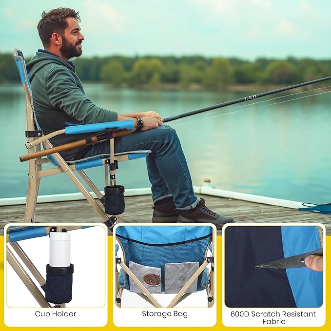 XGEAR Camping Chair with Padded Hard Armrest Sturdy Folding Camp Chair with Cup Holder Storage Pockets Carry Bag Included Support to 400 lbs