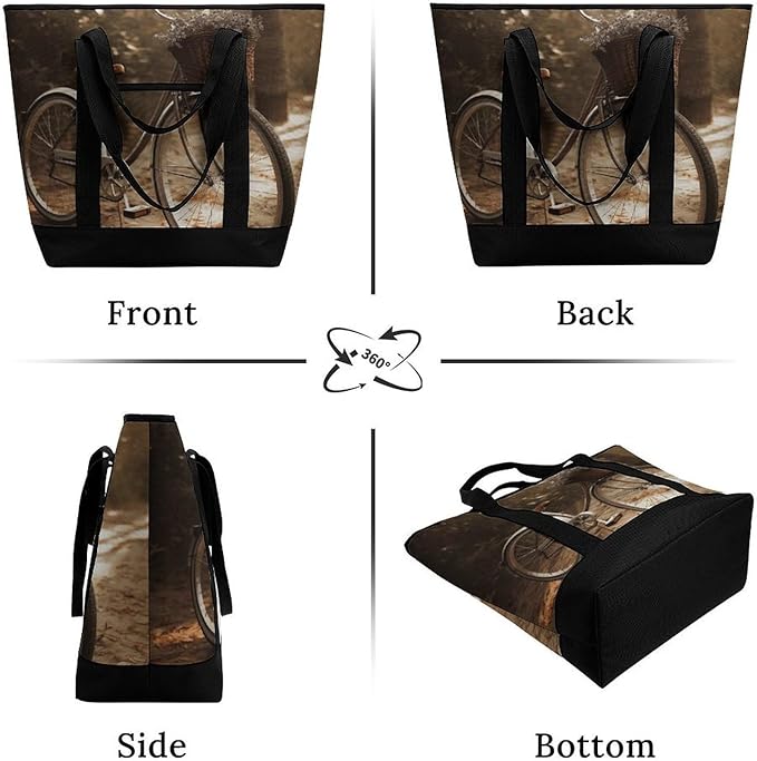 Insulated Shopping BagLarge Reusable Cooler Bags Bicycle Printed Foldable Shopping BagTravel Waterproof Shoulder Bag