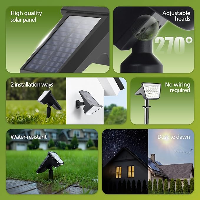 Philips 6 Packs Solar Spot Lights Outdoor Waterproof 28 LED 3000K Solar Powered Landscape Pathway Lights Dusk to Dawn Solar Spotlights for Garden Yard Lawn Walkway Driveway