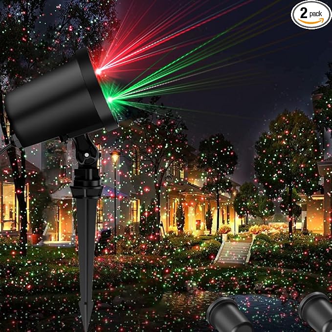 Christmas Laser Light Projector 2 Pack Red and Green Star Laser Lights Show with Timer for Outdoor Decorations Waterproof Landscape Lighting for Christmas and Holidays