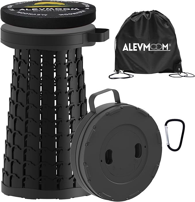 ALEVMOOM Upgraded Collapsible Stool with Cushion &amp Bag 18 H Portable Retractable Telescoping Folding Stool for Adults Lightweight But Sturdy Capacity 600 lbs for Camping Fishing Hiking Travel