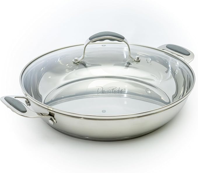 David Burke Stature 12.5 Fry Pan – Thick Solid Steel Side Handles - Brushed Gray