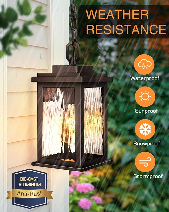 VIANlS Oil Rubbed Bronze Outdoor Pendant Light 1 Pack Outdoor Chandelier for Porch Hanging Outside Lights Lantern with Adjustable Chain Anti-Rust ORB Porch Lights Exterior Ceiling Fixtures