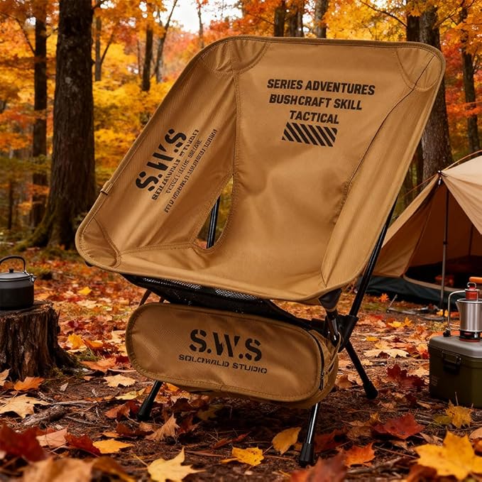 Camping Chair/Pocket Chair 2.4 LBS Portable Foldable Compact with Aluminum Alloy &amp Seat Pocket for Outdoor Camp Travel Beach Picnic Festival Supports 330LBS (Khaki)