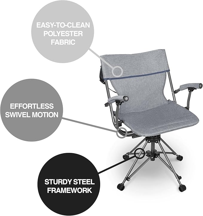Zenithen Outdoor/Indoor Folding Portable Lawn 360 Swivel Chair with Armrests (Blue Grey)