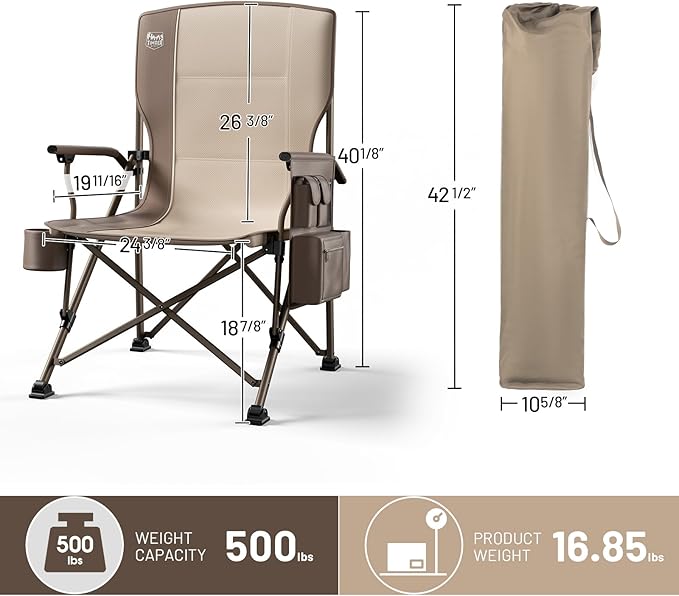 TIMBER RIDGE Oversized Folding Camping Chair High Back Heavy Duty for Adults Support up to 500lbs with Cup Holder Side Pocket Cooler Bag 2 Pack