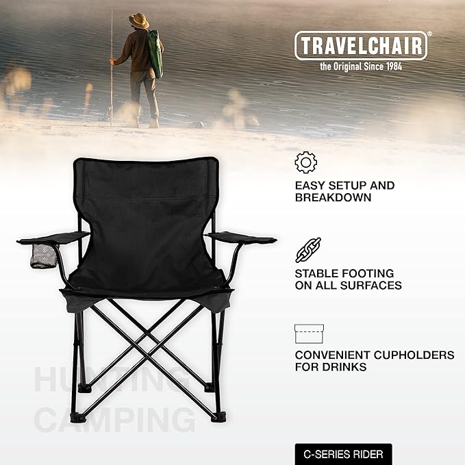 Travel Chair C-Series Rider Chair Foldable and Portable Camping Chair Black