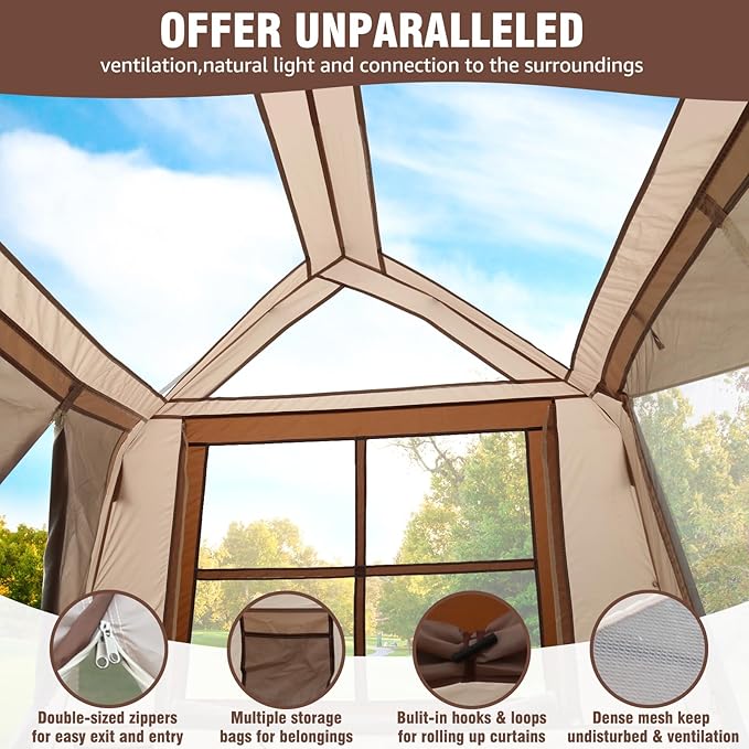 Chihee Camping Tents Freestanding Tent Family Cabin Tent with Awning Porch 2 Doors 3 Mesh Windows Easy Instant Set upUltra Strong Frame Height up to 67 Spacious Great ViewsStargazing at Night