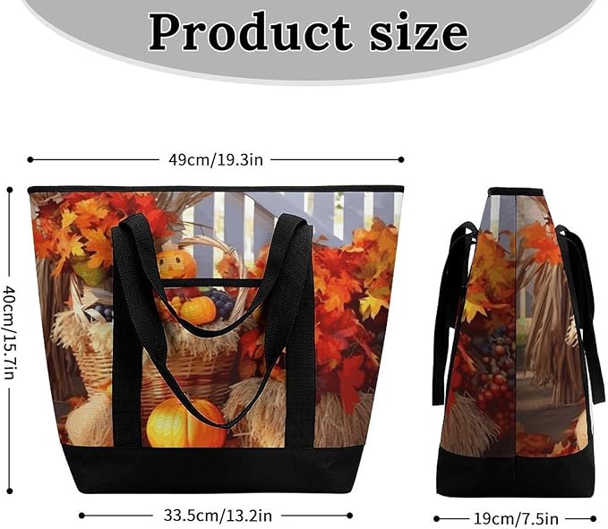Insulated Shopping BagLarge Reusable Cooler Bags Autumn Thanksgiving Printed Foldable Shopping BagTravel Waterproof Shoulder Bag