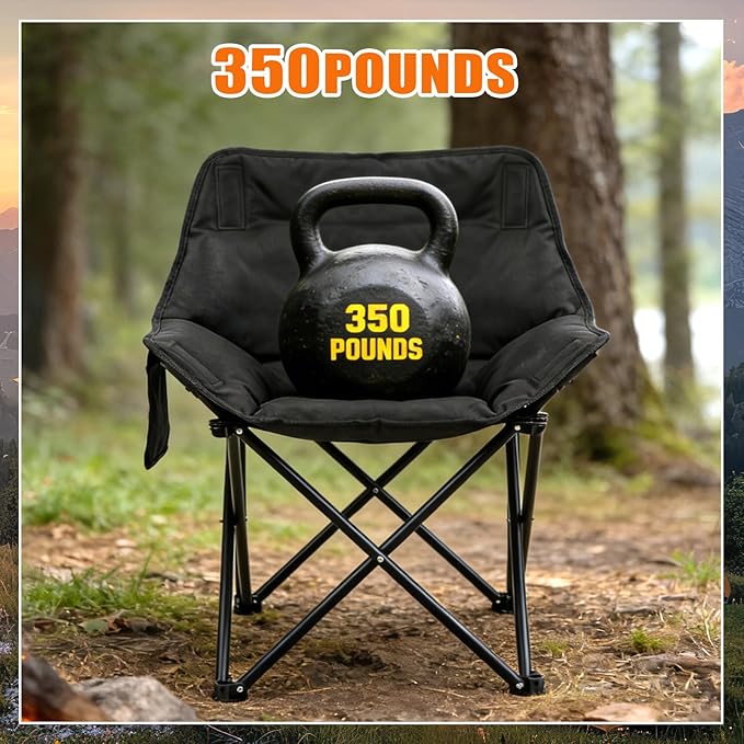 Redbaker 4 Pack Padded Camping Chairs for Adults Oversized Heavy Duty Folding Lawn Chair 400 Lbs Support with Carry Bag for Outdoor Camping Beach Fishing Patio Black