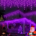 QITONG Purple Icicle Lights for Outside 33ft 400 LED String Light Indoor Plug in Clear Wire Connectable Icicle Christmas Lights with 8 Modes