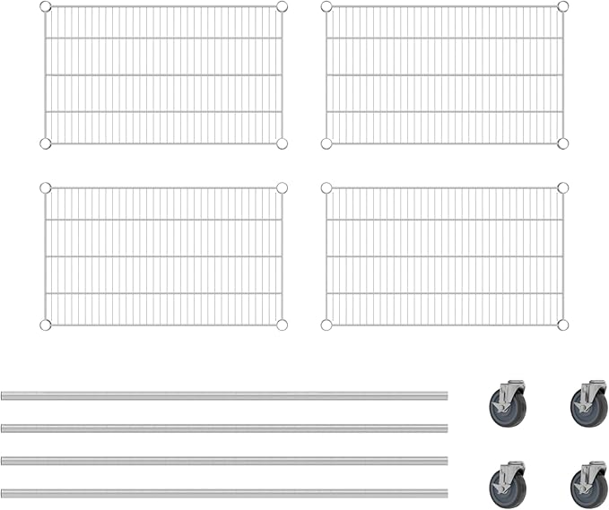 Commercial NSF Listed Chrome Mobile Wire Shelving Kit 18 x 30 x 60 with 4 Shelves Perfect for Warehouse Walk-in Refrigerator Freezer Grocery Store Restaurant Dishroom