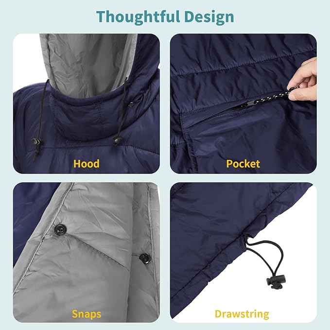 Tentock Wearable Blanket Sleeping Bag Waterproof &amp Machine Washable Poncho with Hood for Stadium Camping Wheelchair Use