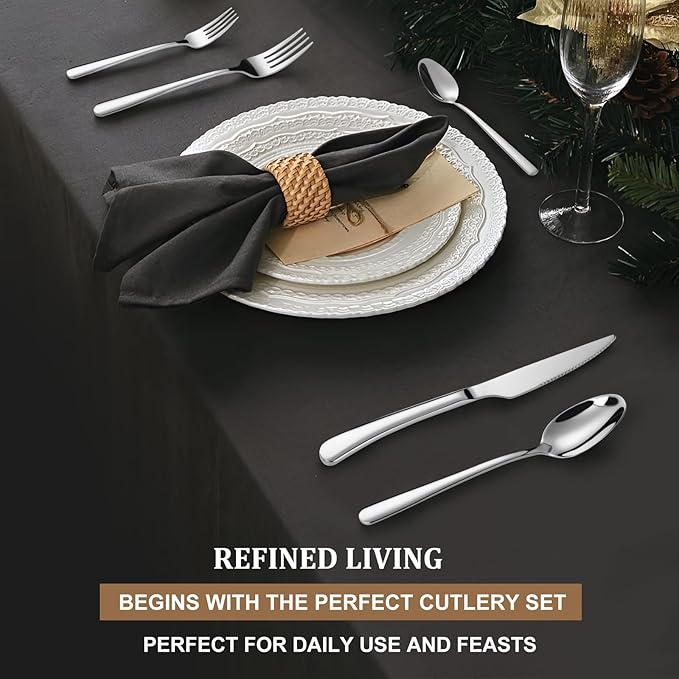 TAN REN Silverware Set for 8 40-Piece Stainless Steel Flatware Sets Heavy Duty Forks and Spoons Silverware Set with Dinner Knives Mirror Polished Cutlery Sets Dishwasher Safe Kitchen Utensils