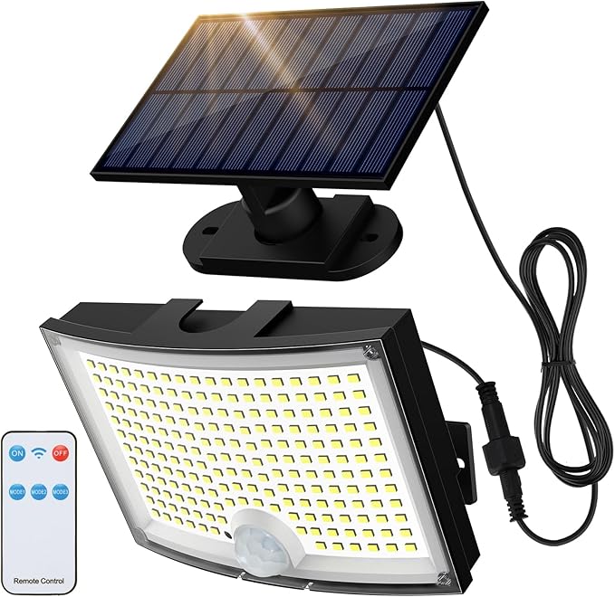 Adiding Solar Outdoor Lights 2800LM LED Flood Lights with 16.4 Ft Cable Remote Control Solar Motion Sensor Lights with 3 Modes Solar Powered Security Lights for Outside Patio Yard Garage 1 Pack
