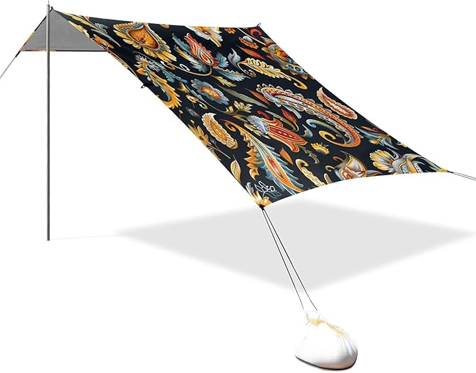 ALAZA Paisley Vintage Beach Tent Sun Shelter UPF50+ Protection Beach Shade Canopy w/ 4 Sandbags for Outdoor Camping Fishing Backyard Fun Picnic 10x9 ft