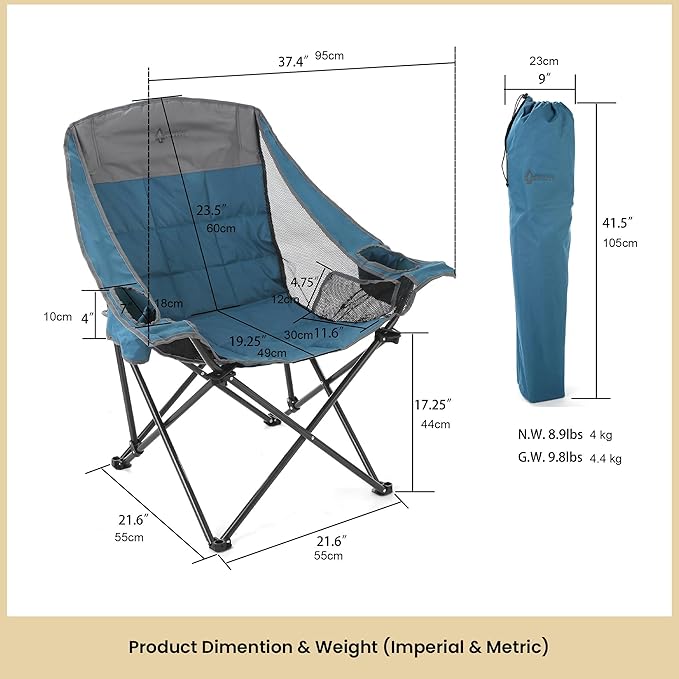 ARROWHEAD OUTDOOR 2-Pack Oversized Folding Camp Chair w/Adjustable Double Sized Cup Holder Mesh Sides Inner Pockets Carry Bag 300 LBS Weight Capacity