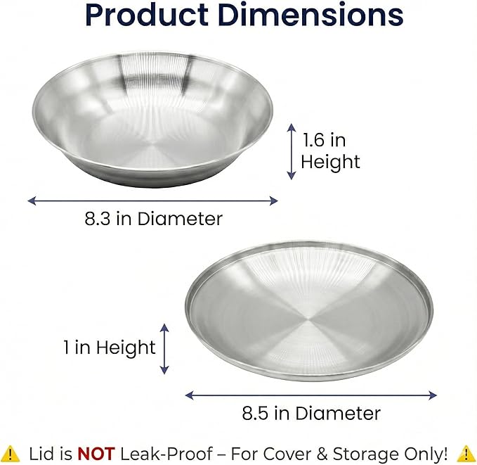 Premium 304 Stainless Steel Plate Set with Lids (2-Pack) – 8.3” Deep Metal Dinnerware for Adults &amp Kids – Durable Stackable Meal Prep Home &amp Camping Dish – Hygienic &amp Unbreakable