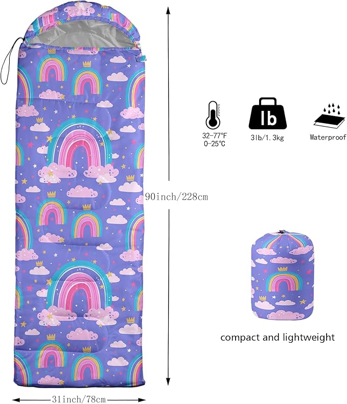 AILONEN Outer Space Astronaut Camping Sleeping BagsLightweight &amp Waterproof3 Season Warm &amp Cool WeatherCartoon Sleeping Bags for KidsBoys Girls TravellingOutdoors