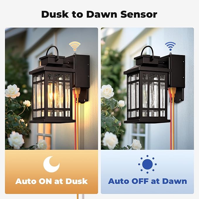 Dusk to Dawn Outdoor Lighting with GFCI Outlet Modern Oil Rubbed Bronze Exterior Light Fixtures Anti-Rust Outdoor Lights for House Garage Patio Doorway 100% Aluminum Waterproof