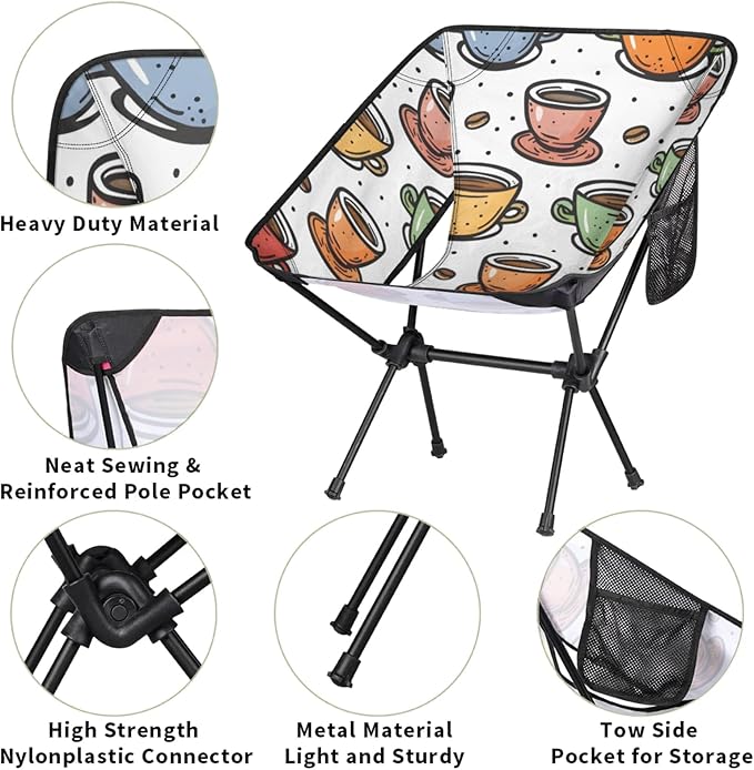 Honeybaby Folding Camping Chair Coffee Drinks Camping Chairs Lightweight Portable Chair Outdoor Foldable Chairs for Camping Travel Picnic Beach Hiking