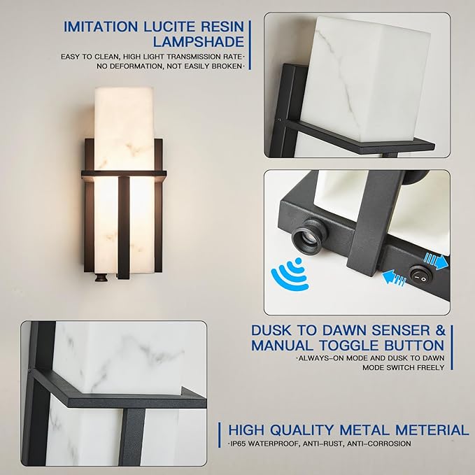 Dusk to Dawn Sensor Outdoor Wall Lantern Industrial Outdoor Sconce Waterproof Modern Exterior Wall Mounted Lighting Fixtures with Photocell Button Matte Black Outside Lamps for House Porch
